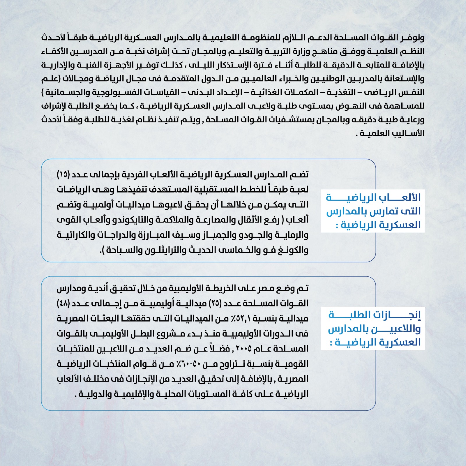 الاعلان عن فتح باب التقديم بالمدارس العسكرية الرياضية