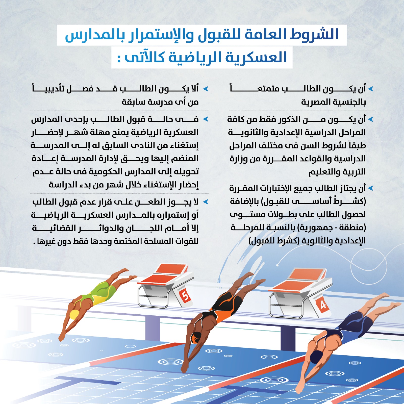 الاعلان عن فتح باب التقديم بالمدارس العسكرية الرياضية