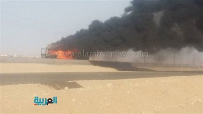 اشتعال النيران بسيارة لنقل الوقود في طريق السويس