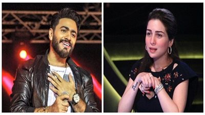 مي عز الدين تداعب تامر حسني: 