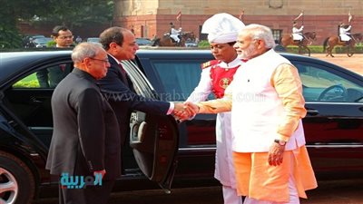 مراسم استقبال السيسي بالقصر الجمهوري في الهند 