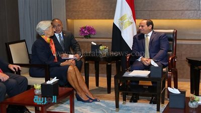 بالصور.. السيسي يستقبل مدير صندوق النقد بمقر إقامته في الصين