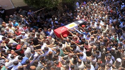 جنازة عسكرية لجثمان شهيد العريش في الفيوم
