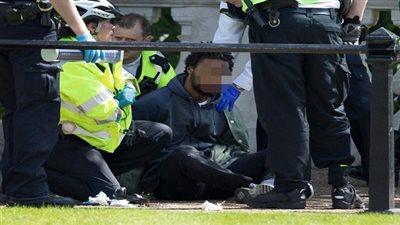 بالصور.. الشرطة البريطانية تحتجز رجلا يحمل سكينًا أمام قصر باكنجهام