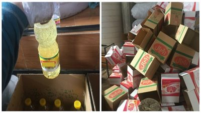 ضبط صاحب مصنع بدون ترخيص لتعبئة زيت الطعام وبحوزته 17 طن زيت طعام مجهول المصدر