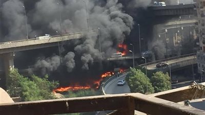 تفاصيل حريق مخزن  أسفل كوبري المريوطية