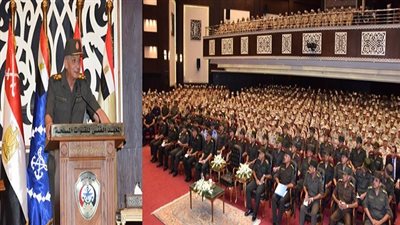 وزير الدفاع والانتاج الحربى يلتقى طلبة وأعضاء هيئة التدريس بالمعهد الفنى للقوات المسلحة