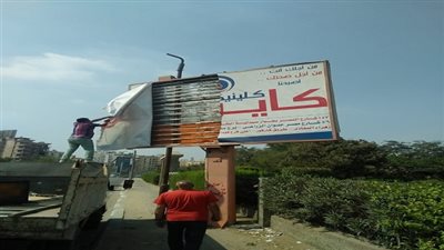 رفع وإزالة إعلانات مخالفة بشارع النصر بالمعادى الجديدة