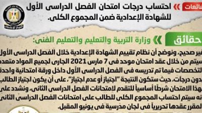 التعليم: لا صحة لاحتساب درجات الشهادة الإعدادية ضمن المجموع الكلي