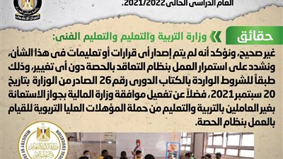 الحكومة تنفى صدور قرار بوقف العمل بنظام التعاقد بالحصة بالمدارس