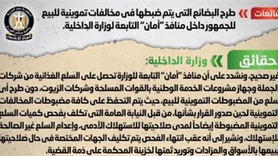 الحكومة تنفى طرح بضائع مضبوطة فى مخالفات تموينية للبيع