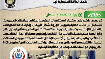 الحكومة تنفى رفض المستشفيات استقبال حالات كورونا 