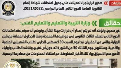 الحكومة تنفى إجراء تعديلات على جدول امتحانات الثانوية العامة للدور الثانى