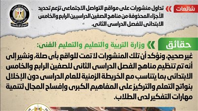 الحكومة تكشف حقيقة الأجزاء المحذوفة من مناهج الصفين الدراسيين الرابع والخامس الابتدائي 