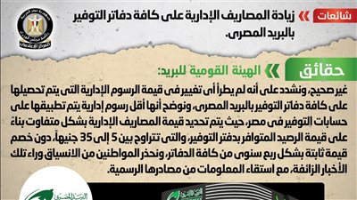 الحكومة تكشف حقيقة زيادة المصاريف الإدارية على كافة دفاتر التوفير بالبريد المصري
