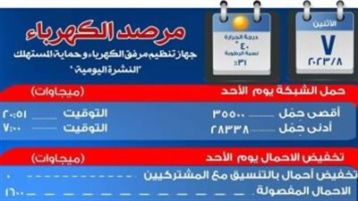 مرصد الكهرباء: 10 آلاف و100 ميجا وات احتياطي بالشبكة 