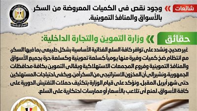 حقيقة وجود نقص في الكميات المعروضة من السكر بالأسواق والمنافذ التموينية 