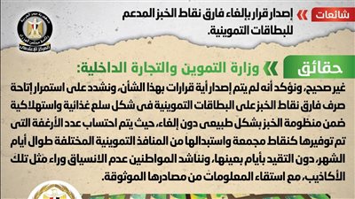 الحكومة تكشف حقيقة إصدار قرار بإلغاء فارق نقاط الخبز المدعم للبطاقات التموينية