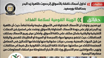 الحكومة تكشف حقيقة تداول أسماك نافقة بالأسواق إثر حدوث ظاهرة زبد البحر بمحافظة بورسعيد 