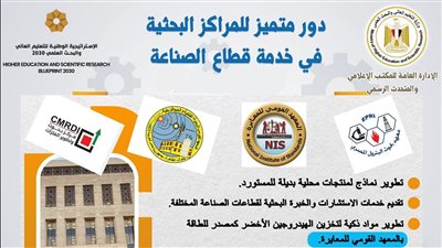 وزارة التعليم العالى والبحث العلمى: دور متميز للمراكز البحثية في خدمة قطاع الصناعة