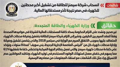 الحكومة: لا صحة لانسحاب سيمنز من تشغيل أكبر محطتين للكهرباء بمصر