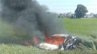 مصرع شخص وتفحم جثته داخل سيارة ملاكى على طريق  المنصورة طنطا بالدقهلية