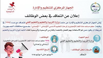 رئيس التنظيم والإدارة يعلن عن مسابقة لشغل (9354) وظيفة معلم مساعد مادة 