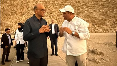 المتحف المصري الكبير ومنطقة أهرامات الجيزة يستقبلان رئيس جمهورية سنغافورة وحرمه
